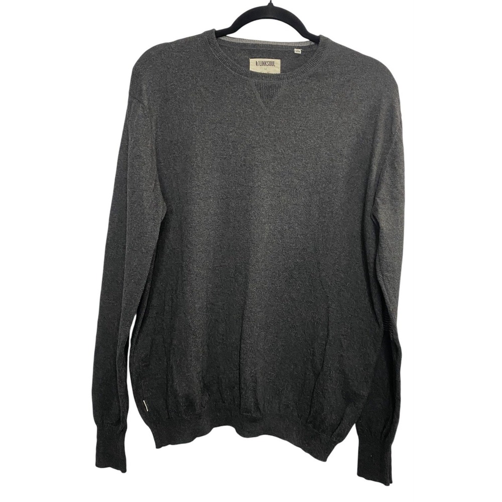 LINKSOUL Men Cashmere Blend Elbow Patches Long Sleeve Sweater Sz M Black 20-5